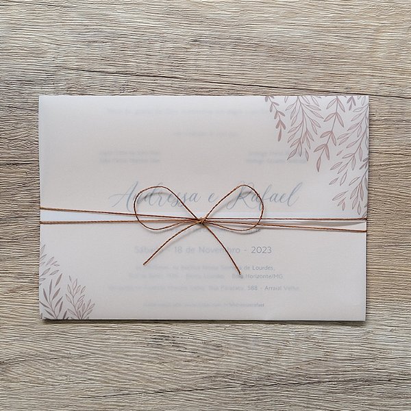 Convite Casamento Nude Minimalista papel vegetal