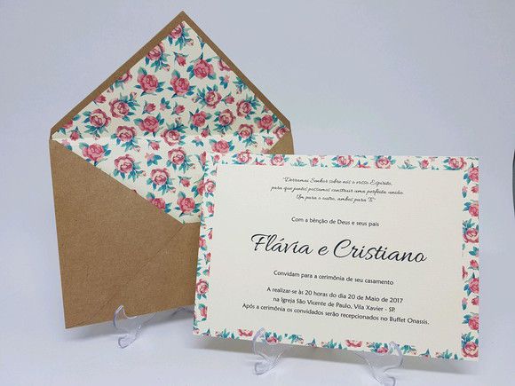 Convite casamento envelope floral forrad