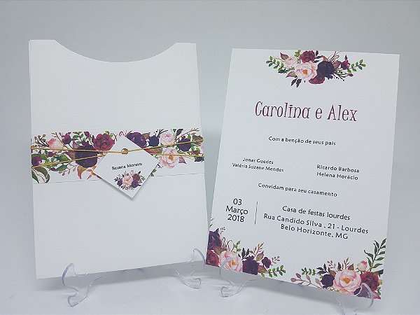 Convite de casamento floral marsala