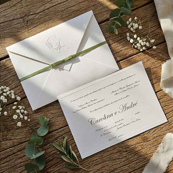 Convite de casamento clássiclo linho relevo (opcional)