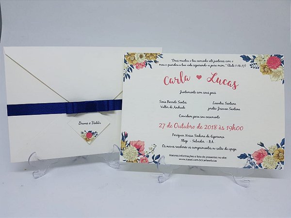 Convite casamento floral marfim