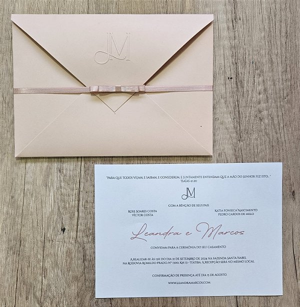 Convite casamento Rose Nude com relevo (opcional)