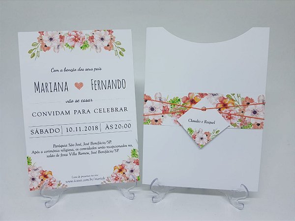 Convite casamento salmão floral coral