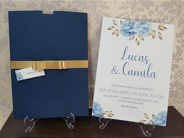 Convite casamento floral azul