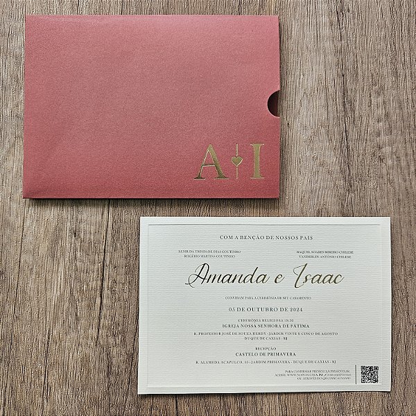Convite casamento vermelho e dourado