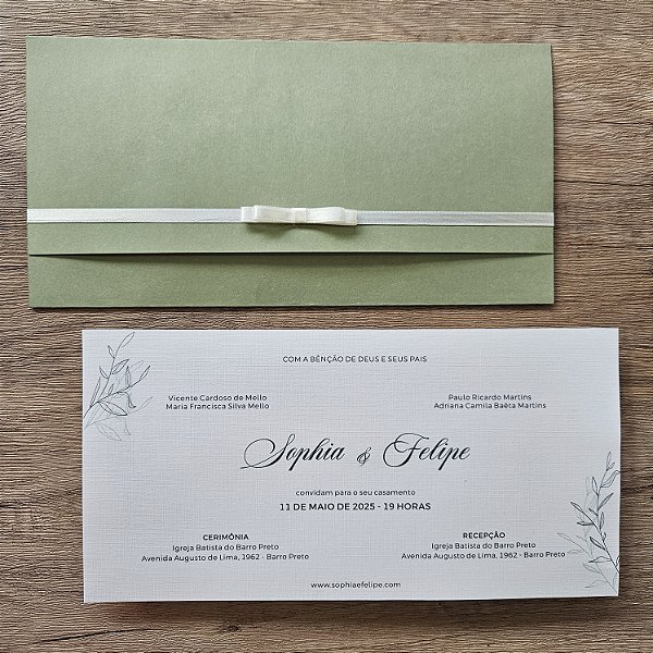 Convite casamento carteira verde oliva