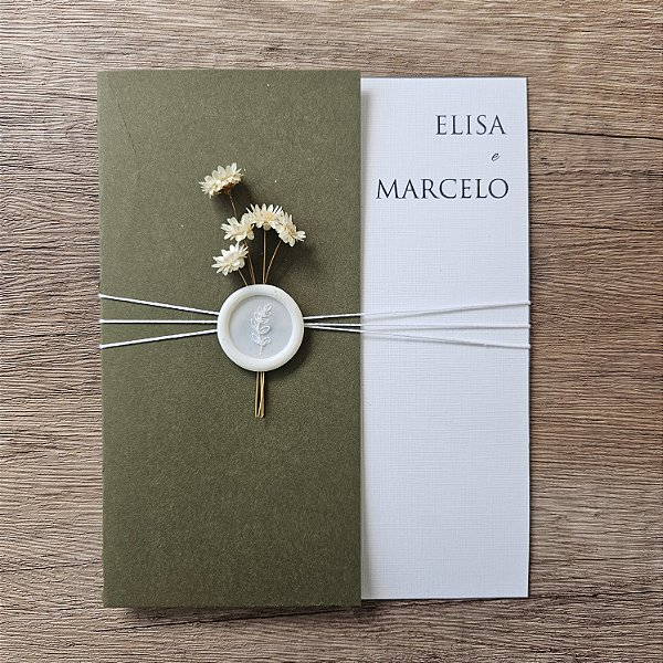 Convite casamento verde oliva e lacre
