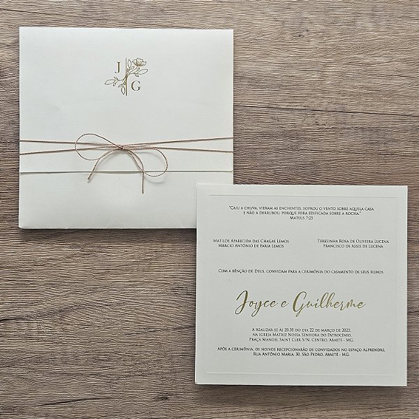 Convite Casamento markatto dourado com laço