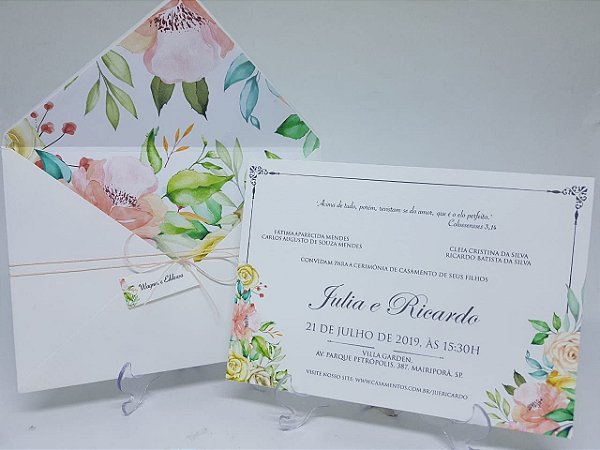 Convite casamento envelope floral