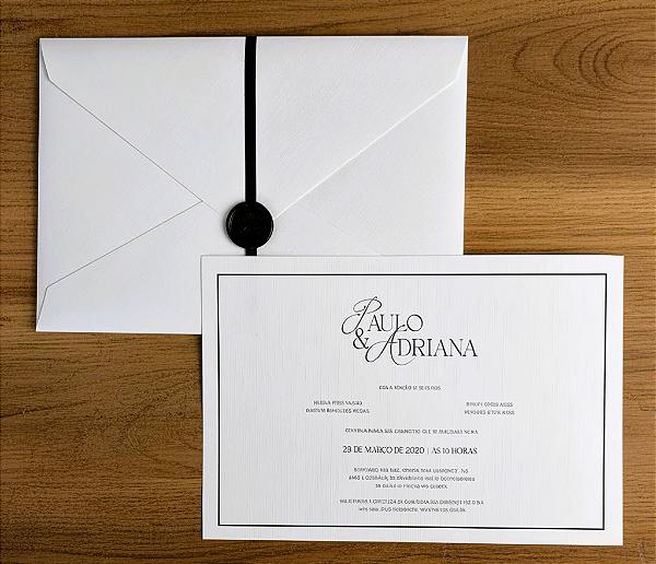 Convite Casamento classico branco 20x29cm
