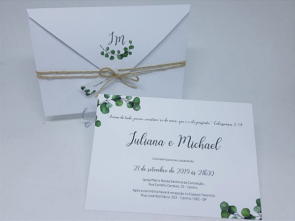 Convite casamento folhas envelope