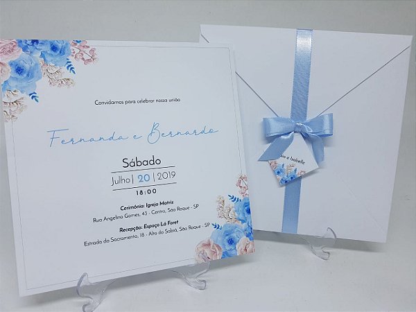 Convite casamento floral azul