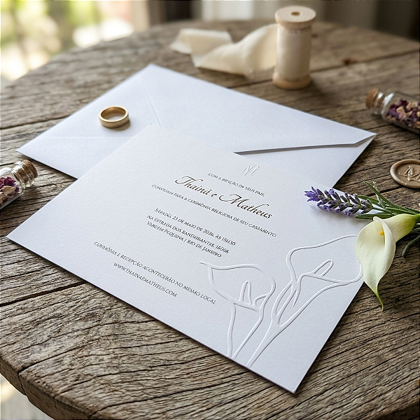 Convite Casamento linho relevo (opcional)