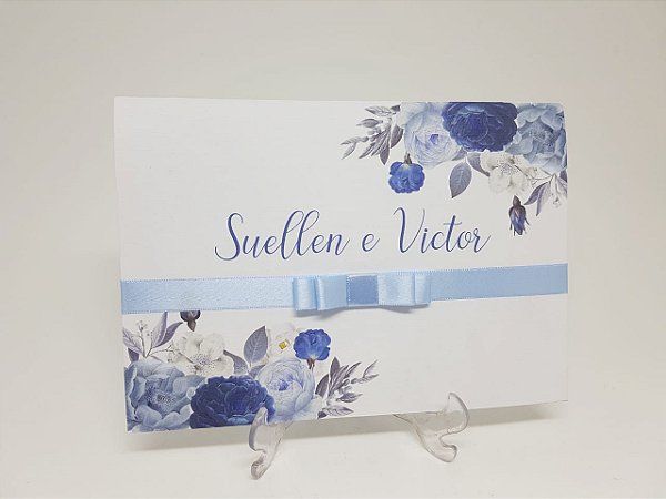 Convite casamento floral azul