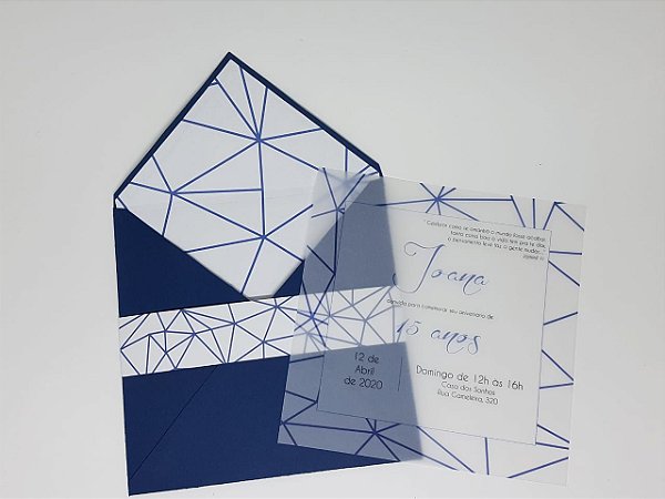 Convite casamento envelope azul forrado