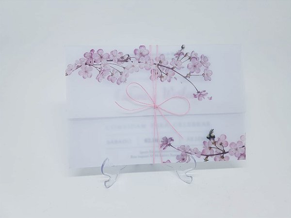 Convite casamento cerejeira em papel vegetal