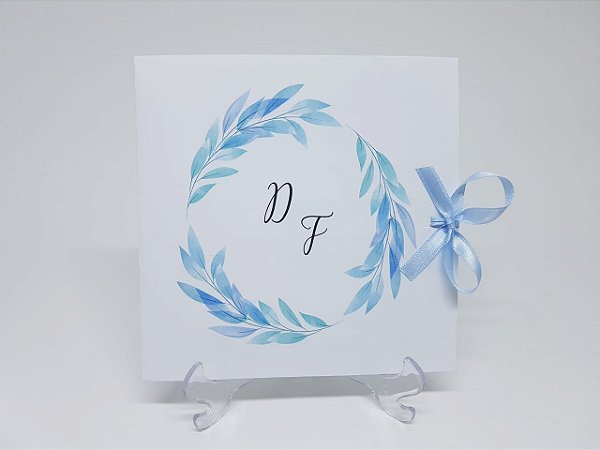 Convite de casamento azul serenity flores