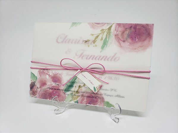 Convite casamento aquarela papel vegetal flores