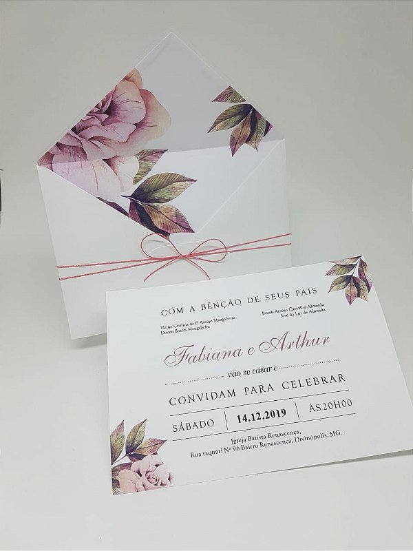 Convite casamento forrado flores