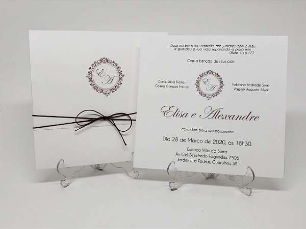 Convite casamento classico marsala com cordão