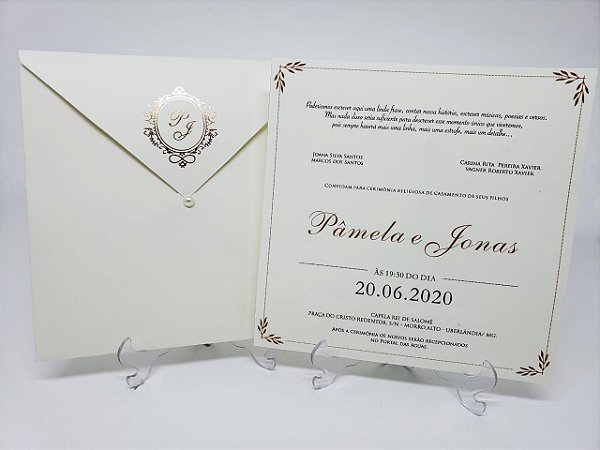 Convite casamento dourado Hostamping metalizado