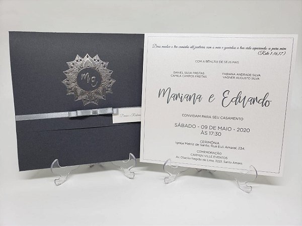 Convite bodas de prata metalizado envelope Cinza e ASpen - Atelie da Lola  Conviteria - convites casamento debutante bodas