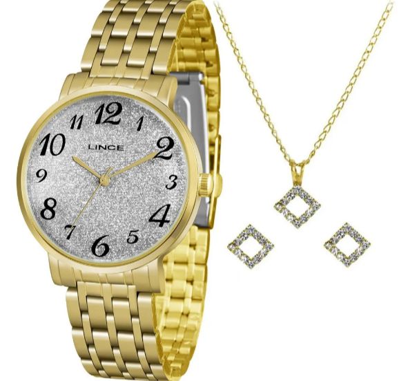 Kit Relógio Lince Feminino Shine Analógico Dourado LRG614L-KX95S2KX