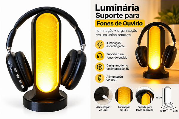 Luminária Suporte para Fones de Ouvido