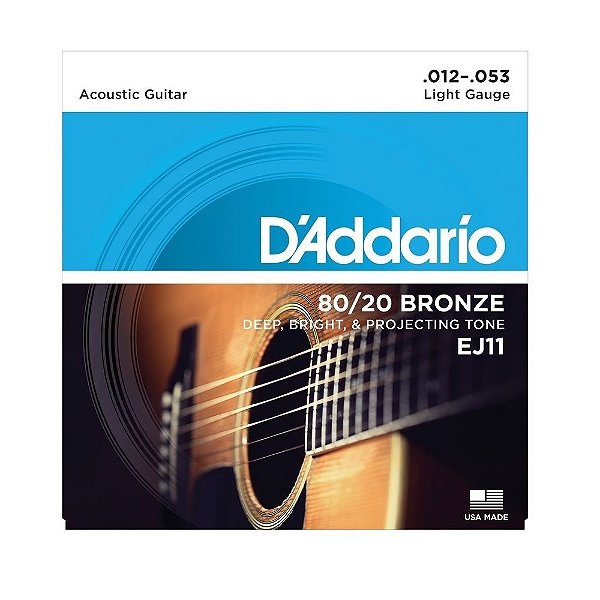 Encordoamento Violão Aço .012 D'Addario Leve EJ11 Bronze 80/20