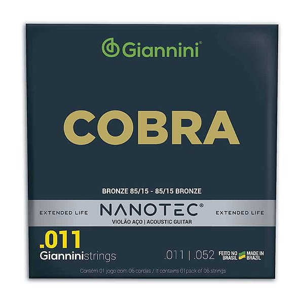 Encordoamento Violão Aço .011 Giannini Cobra Nanotec Bronze 85/15 GEEFLK PN