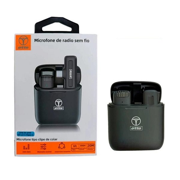 Microfone Lapela Wireless para Smartphone Android USB-C Otto OT-J11 com carregador