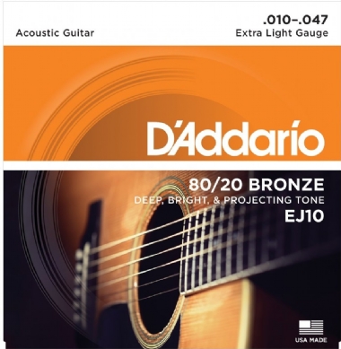 Encordoamento Violão Aço .010 D'Addario Extra Light EJ10