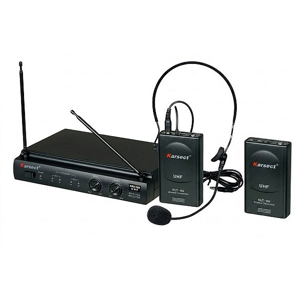 Microfone Headset Sem Fio Duplo Instrumento e Voz Karsect KRU302