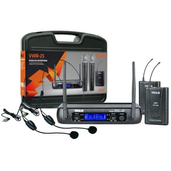Microfone Headset Sem Fio Duplo Vokal VWR25/HT9A