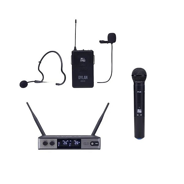 Microfone Sem Fio Headset / Lapela e Mão Dylan UDX-05 Multi