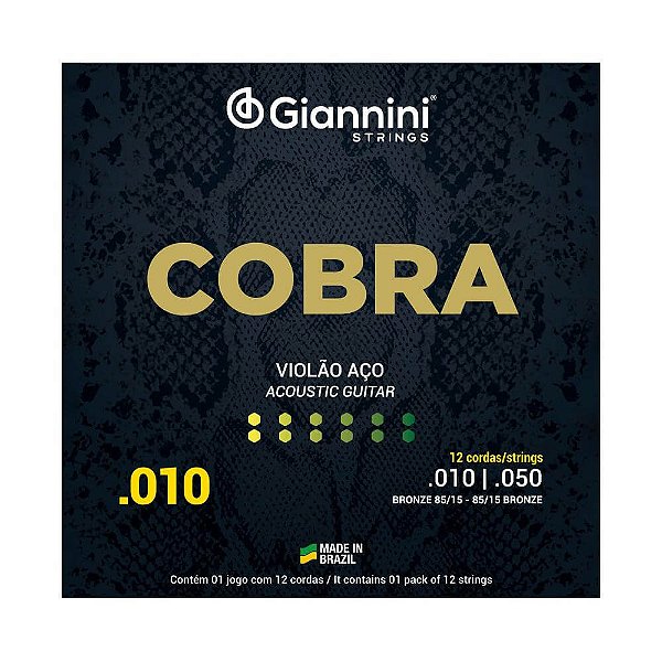 Encordoamento Violão Aço .010 Giannini Cobra 12 Cordas GEEF12M