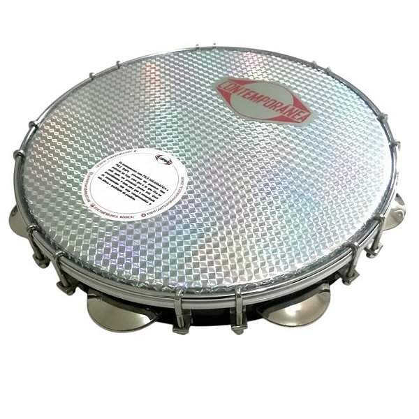 Pandeiro 11" Contemporânea Fórmica Pele Holográfica Prata 37CPP Preto