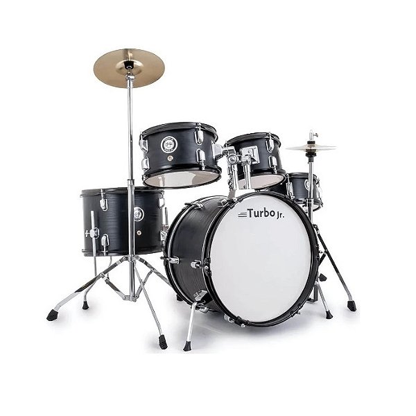 Bateria Acústica Juvenil Turbo Junior Black Wood com Pratos