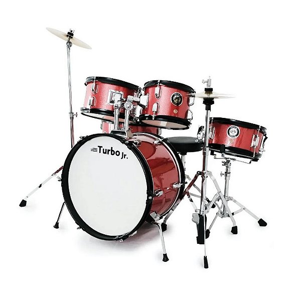 Bateria Acústica Juvenil Turbo Junior Vermelha Sparkle com Pratos
