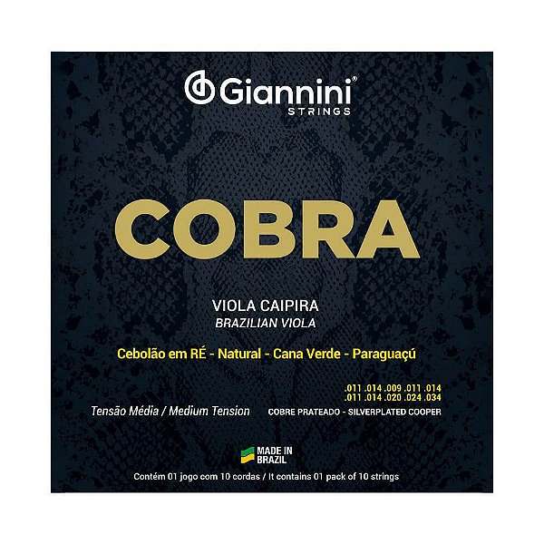 Encordoamento Viola Caipira .011 Giannini Tensão Média RE GESVM
