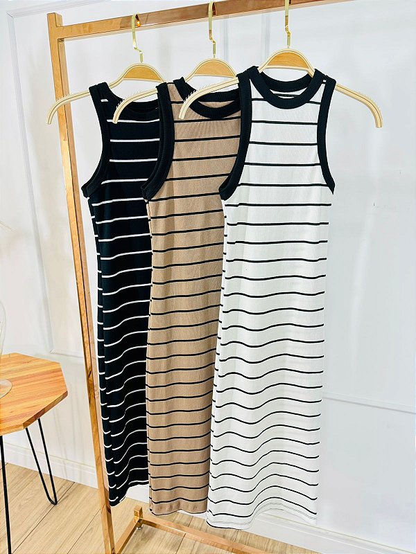 Vestido Midi Canelado Listras Sofia