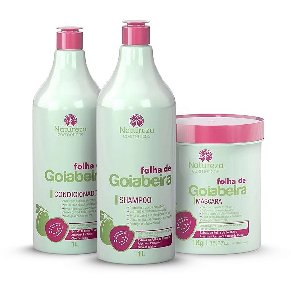 KIT FOLHA DE GOIABEIRA 1L (3 PASSOS) Saúde e Crescimento Capilar - Natureza Cosméticos