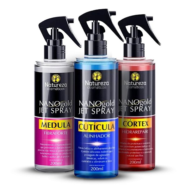 Kit Potencializador de Tratamentos Jet Spray Nano Gold Natureza Cosméticos 3x200ml