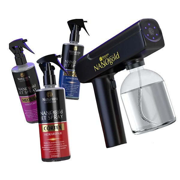 Kit Jet Spray Nano Gold 3x200ml + Pulverizador Nano Gold LED Jet Spray