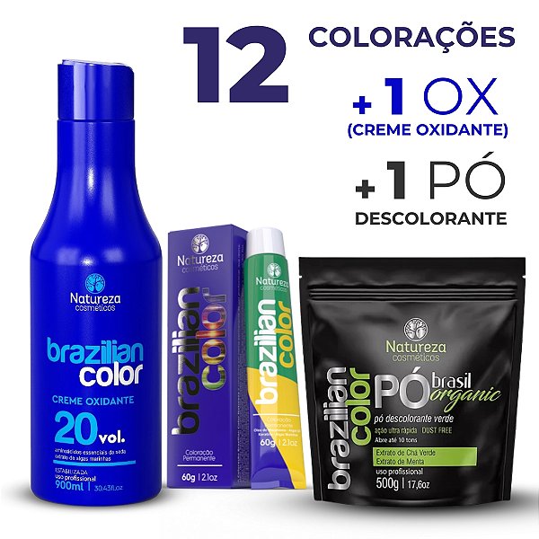 COMBO 12 Colorações + 1 OX de 900ml + Pó Descolorante 500g BRAZILIAN COLOR