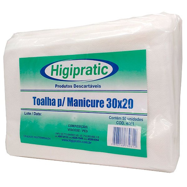 Toalha Manicure Descartável Higipratic 30x20 50 Unidades - Luggui Cosmetics  - Tudo para o Profissional e para o Home Care