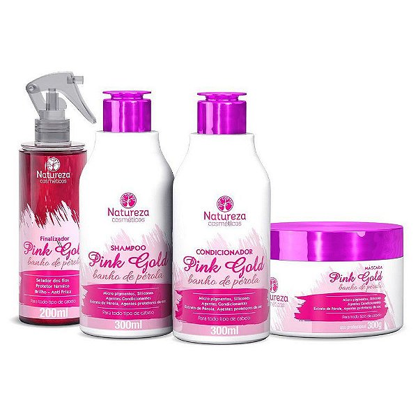 KIT PINK GOLD - SHAMPOO + CONDICIONADOR + MÁSCARA 300G + FINALIZADOR