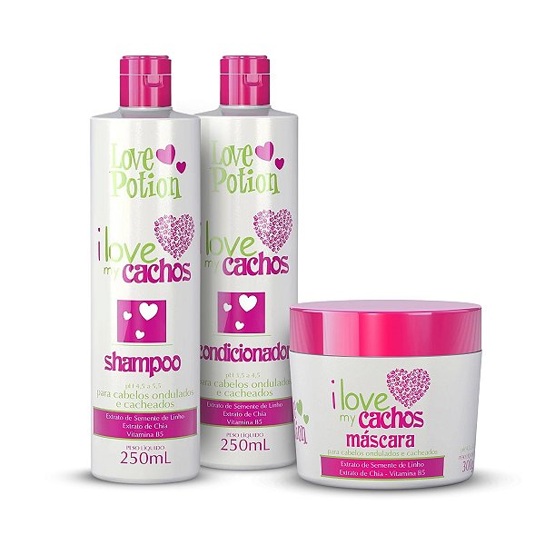 Kit 3 Passos I LOVE MY CACHOS - Love Potion (Shampoo, Condicionador, Máscara)