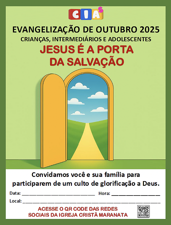 Cartaz (Informativo para evento): Evangelização de CIAs - OUTUBRO 2025 - 05 Unidades