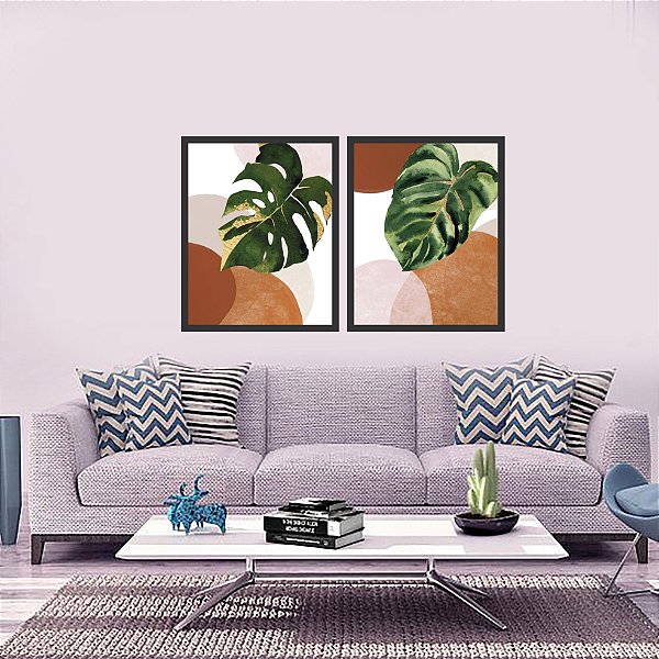 QUADROS FOLHAS ORGÂNICAS - MOLDURA PRETA - IMPRESSÃO EM ALTA QUALIDADE